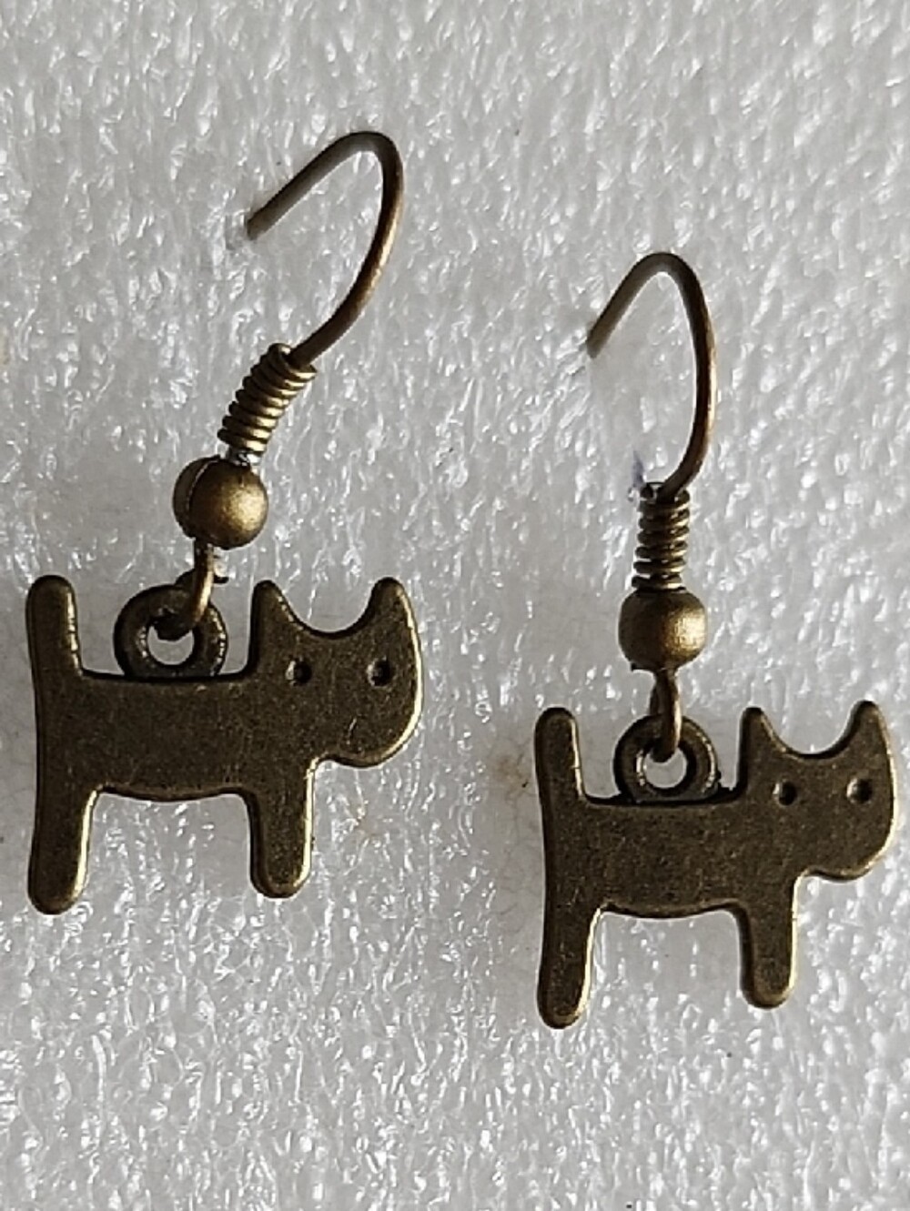 Hand Crafted Bronze Cat Dangle Earrings